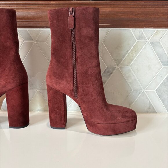 Stuart Weitzman Sz 8.5B Red Suede Platform Block Heel Sky High Ankle Boot Bootie - Picture 4 of 12